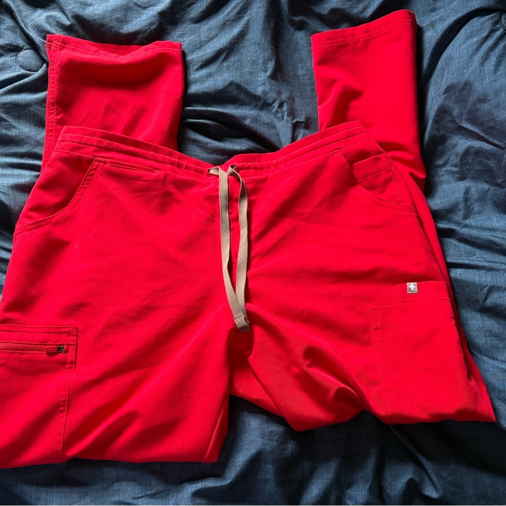 Figs Bright Red Drawstring Scrub Pants